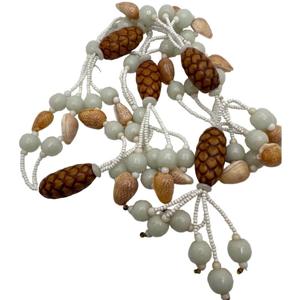 Eclectic Coastal Beachy Boho Beaded Necklace Long Earthy Surfer Girl Sea Siren